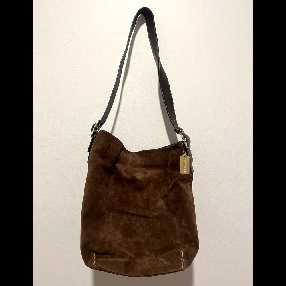 Coach Suede Bucket Shoulder Bag Brown Vintage
